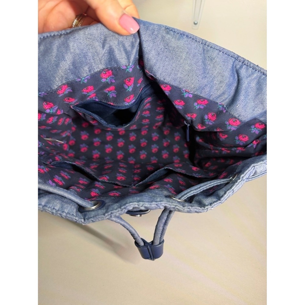 Vera Bradley Quilted Denim-Effect Blue Drawstring Backpack - Picture 7 of 7